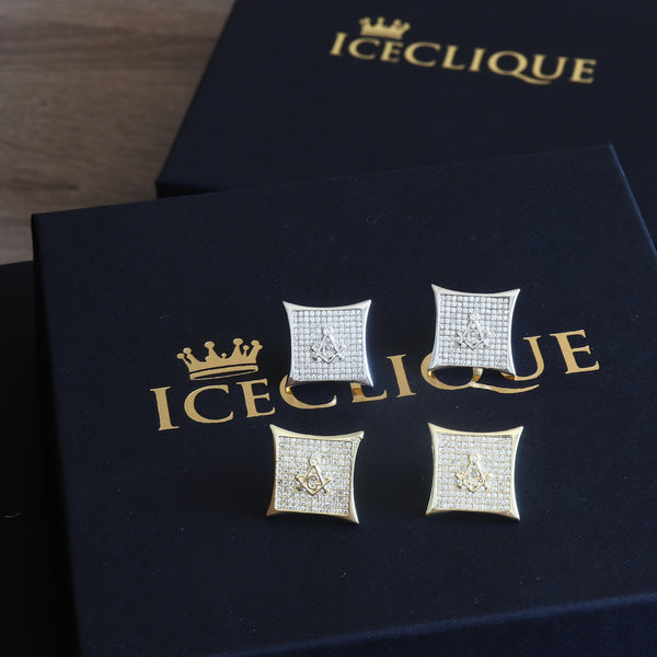 15mm Iced Square Masonic Earrings
