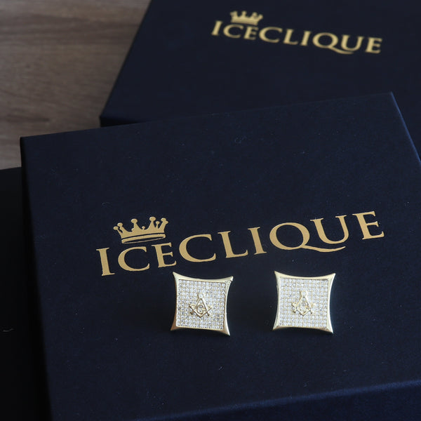 15mm Iced Square Masonic Earrings