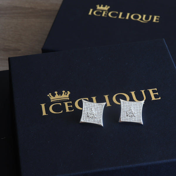 15mm Iced Square Masonic Earrings