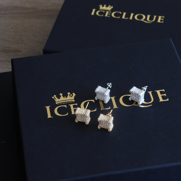 10mm 3D Cube Iced Earrings