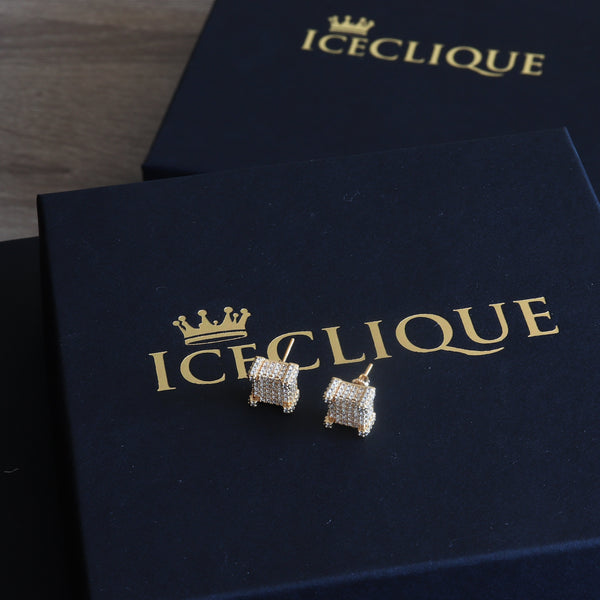10mm 3D Cube Iced Earrings
