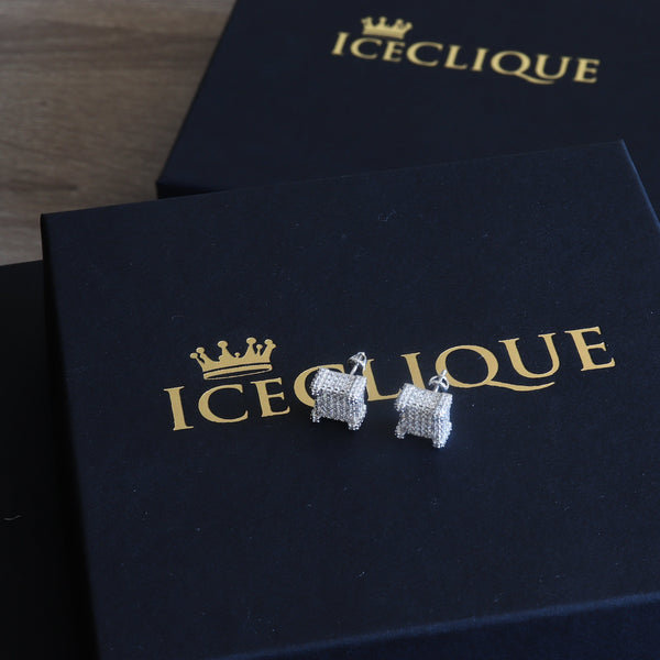 10mm 3D Cube Iced Earrings