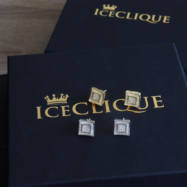 11mm Iced Double Square Earrings