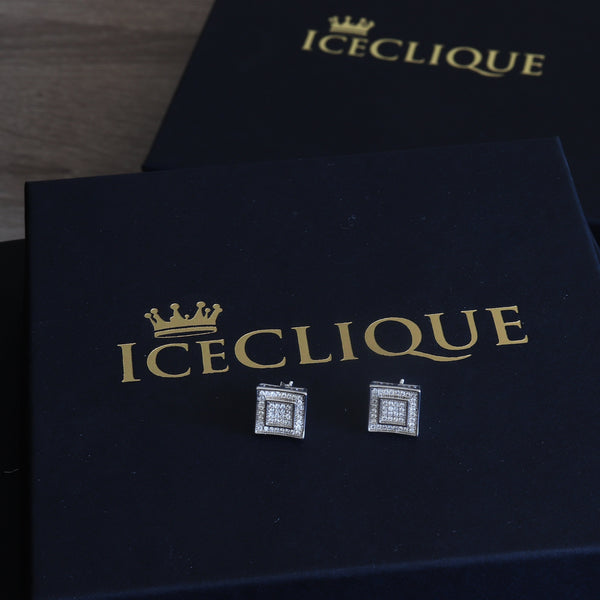 11mm Iced Double Square Earrings