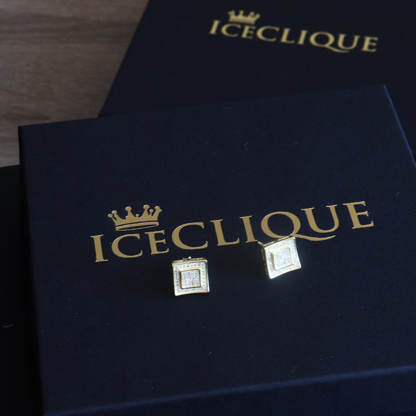 11mm Iced Double Square Earrings