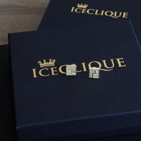10mm Iced Gold Lining Earrings