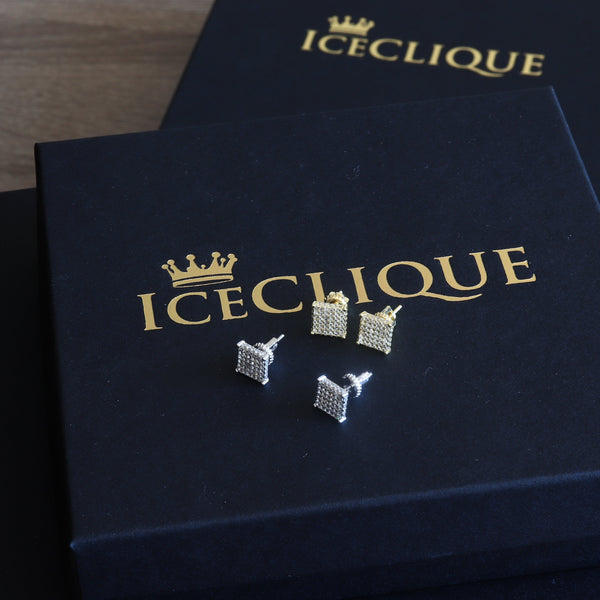 12mm Iced Square Cluster Earrings